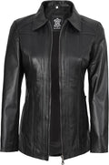 Decrum Car Coat Style Leather Jacket Women | Real Lambskin Leather, Full Polyester Lining, Front Zip Closure, Two Side & One Inside Pocket