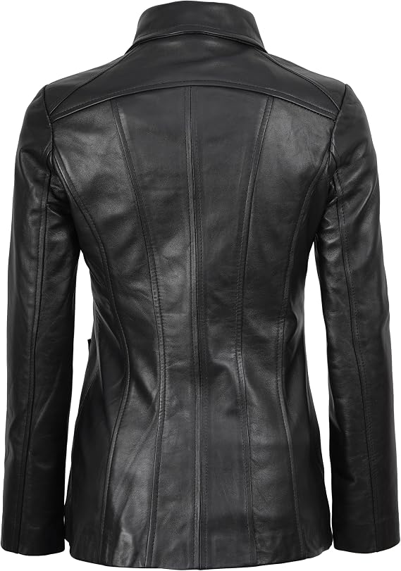 Decrum Car Coat Style Leather Jacket Women | Real Lambskin Leather, Full Polyester Lining, Front Zip Closure, Two Side & One Inside Pocket